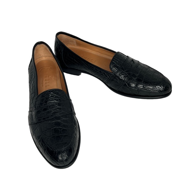 Zelli Italia Black Nic Roma Genuine Crocodile Leather Penny Loafers Size 12M - Picture 17 of 17